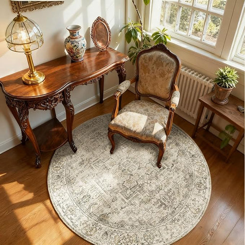 4x4 Round Bedroom Rug Washable: Living Room Rug Stain Resistant Non Slip Low Pile Soft Small Area Rug for Bedroom Entryway Kitchen Living Room Bedside Office Dorm Kids Room Entrance
