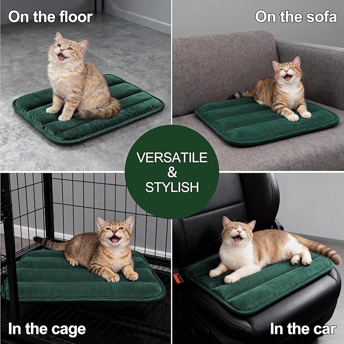 Fogkiss Dog Bed Mat, Reversible Dog Crate Pad with Washable Kennel Mat and Soft Foam, Flat Pet Bed for Dogs & Cats, for Crates Carriers & Travel (Green, 18" L*12" W*1.5" Th)