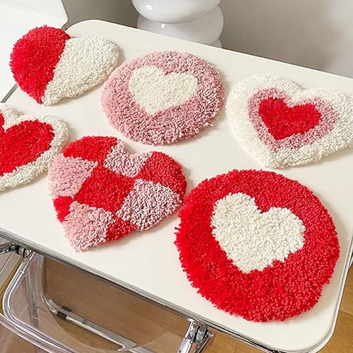 Allazone Punch Needle Kits, Punch Needle Coasters Kit, Punch Embroidery Kit with Felt Yarns Hoop Tools for DIY Coaster Crafts (Heart-Shaped)