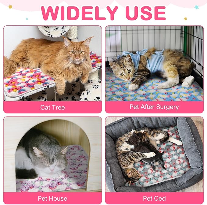 Clysee 4 Pack Self Heating Cat Bed Cat Self Warming Pad with Removable Cover Extra Warm Thermal Pet Pad Washable Pet Crate Mat Anti Slip Kennel for Indoor Outdoor Pets(Stars Moon,16 x 20 Inches)