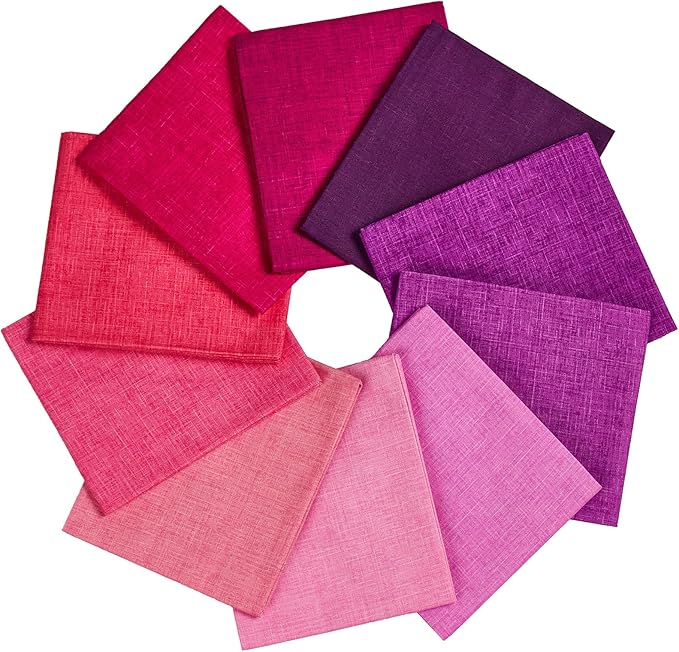 Craftido - 11 Options Solids with Tweed Tonals - Assorted Color Cotton Quilting Fabric Bundles 10pcs Fat Quarters 18"x21" - Medium Weight 5.2oz-for Quilting, Sewing and Crafts-Wildberry(Pinks+Purples)