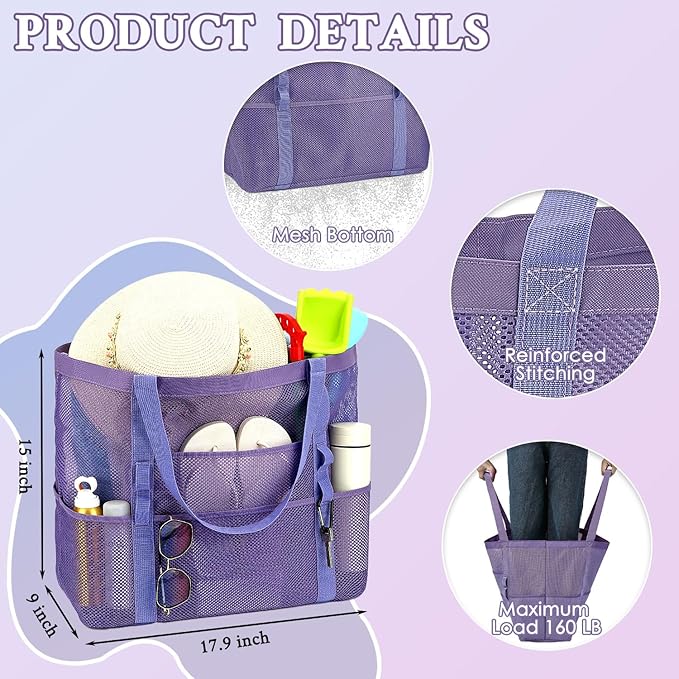 GYEUKHAM Mesh Beach Bag - Large Beach Tote Bag with Multiple Pockets for Family Beach Bag for Toys & Vacation Essentials