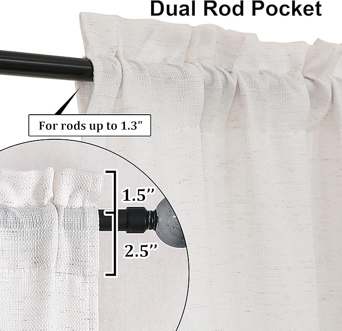Lecloud Bessie Valance for Windows 14 Inch Length 2 Pcs, Light Filtering Faux Linen Cafe Kitchen Window Curtains with Rod Pocket, Curtains for Bedroom Bathroom, Each 30 W x 14 L, Natural