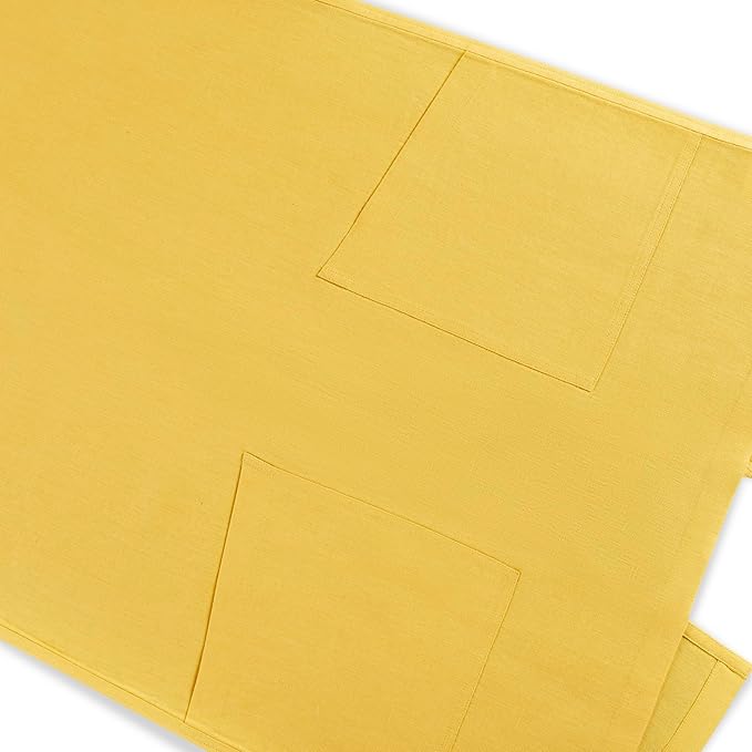 Solino Home Cross Back Linen Apron with Pockets for Gardening, Kitchen - Marigold Yellow Pinafore Smock Apron 100% Pure Linen for Men & Women - Handcrafted from European Flax