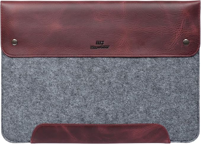 MegaGear Genuine Leather and Fleece MacBook Bag Laptop Sleeve for MacBook Pro and MacBook Air Case 14 Inch - 13 Inch (M4, M3, M2, M2, M1, Pro, Max) 13.3 Inch, iPad Pro 12.9 Inch - 2020 to 2024 Models