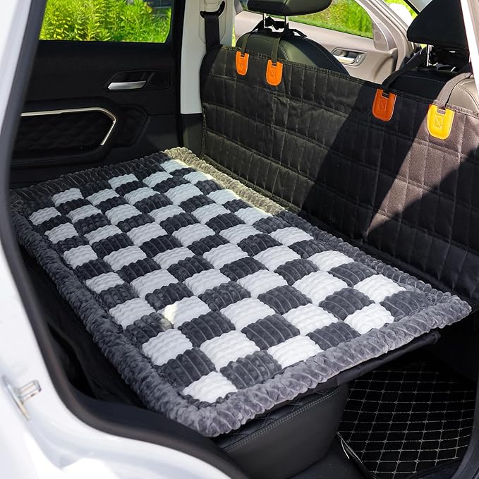 HOMEREFROM Dog Bed for Car, Backseat Pet Bed Mat, Dog Seat Cover for Car Back Seat, Non-Slip Travel Pet Mat, Fit for Backseat Extenders and Seat Covers (Gray&White, 24.8x54inch)