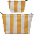 2 Pcs Makeup Bag Set, Women Gifts, Travel Cosmetic Bags, Canvas Make up Bag for Purse, Yellow Striped Makeup Pouch with Zipper Lining, Cosmetic Storage Car Organizer, Portable Large & Small Toiletry