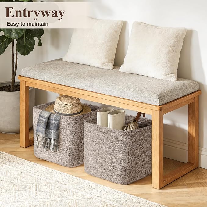 Storage Cubes 11 Inch Storage Baskets for Shelves, Set of 3 Cotton Rope Woven Baskets for Organizing, Cube Storage Square Bins for Toy, Playroom Decor, Classroom, Closet, Brown