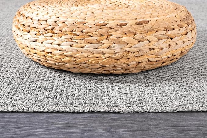 CAMILSON Easy Jute Rug 5x7 Indoor Outdoor Gray Farmhouse Area Rugs for Living Room and Kitchen Rug, Solid Boho Woven Design Easy-Cleaning Washable Outside Carpet Alfombras (5 x 7)