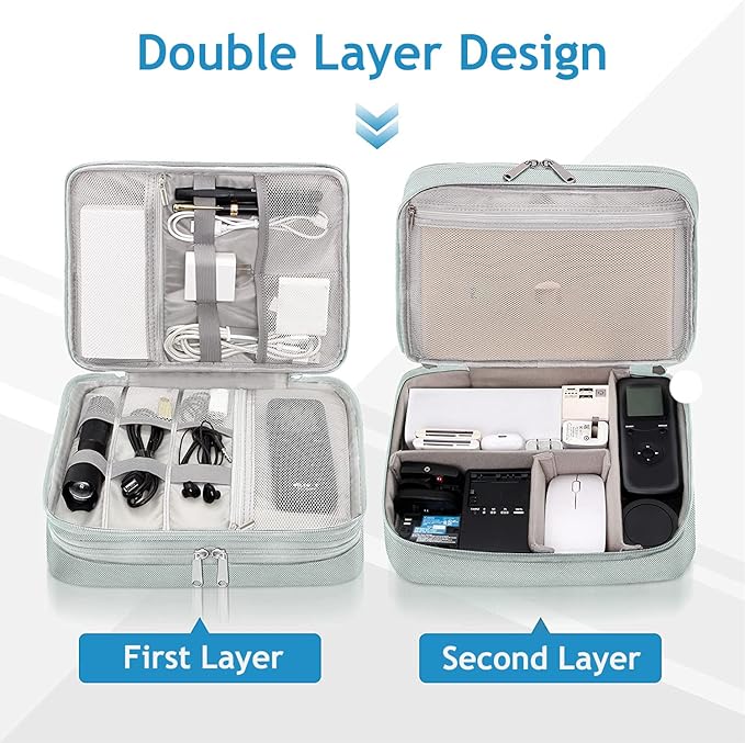OliviaLiving Electronics Travel Organizer, Double Layer Cable Organizer Bag Waterproof Electronics Accessories Storage Bag for Charger, Phone, Power Bank, Hard Drive, Cord, Tablet