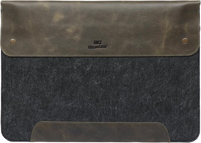 MegaGear Genuine Leather and Fleece MacBook Bag Laptop Sleeve for MacBook Pro and MacBook Air Case - 16 Inch - 15 Inch - 15.5 Inch (M4, M3, M2, M2, M1, Pro & Max) 2020 to 2024 Models