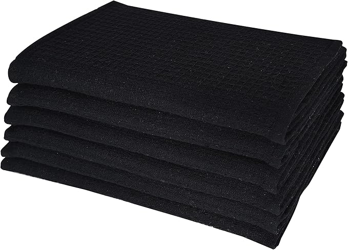 Candy Cottons Dish Towels|Kitchen Dish Cloths Two-Sided Waffle Terry|13x28 Inches 100% Cotton Dish Rags Washing Dishes|Super Absorbent Reusable Quick Drying Dish Towels| 6-Pc Set Black