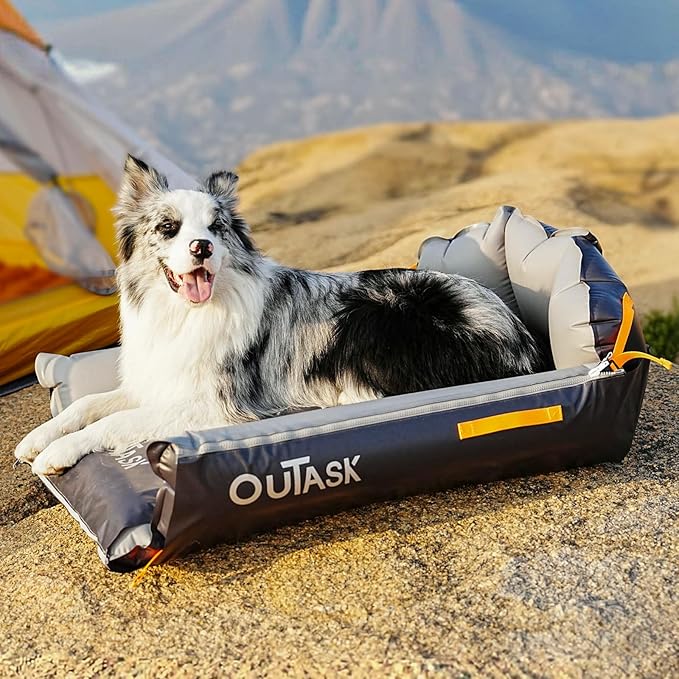 outask Inflatable Outdoor Dog Bed Waterproof,Portable Camping Cot for Large Dogs,Cooling Pet Bed with TPU Fabric Chew Proof Crate Bed Washable (Small)