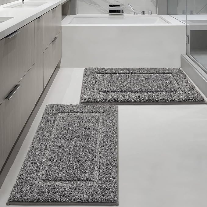 ZOESIOER Bathroom Rugs Sets 2 Piece, Ultra Absorbent Soft Bath Rug, Machine Washable Microfiber Non-Slip Bath Mat for Bathroom Floor, Tub, Toilet, Shower Room, Dark Grey