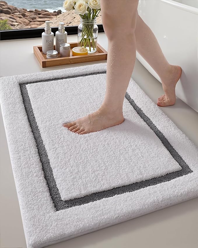 Color&Geometry Bathroom Rugs, Water Absorbent and Quick Dry Microfiber Bath Rugs-20"x32", Non-Slip, Machine Washable, Extra Soft Plush Bath Mats for Bathroom, Laundry Room, Dark Grey