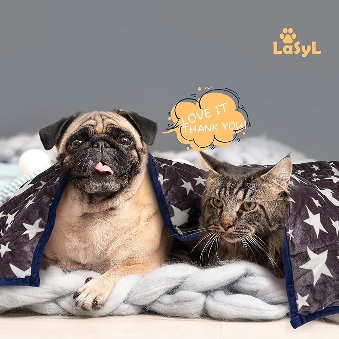 LaSyL Weighted Blanket for Pets | Thunder Blanket for Dogs Anxiety | Premium Soft Minky | Relaxation & Calming & Anti Anxiety | Blue Grey Star, Washable Medium 32" L x 40" W