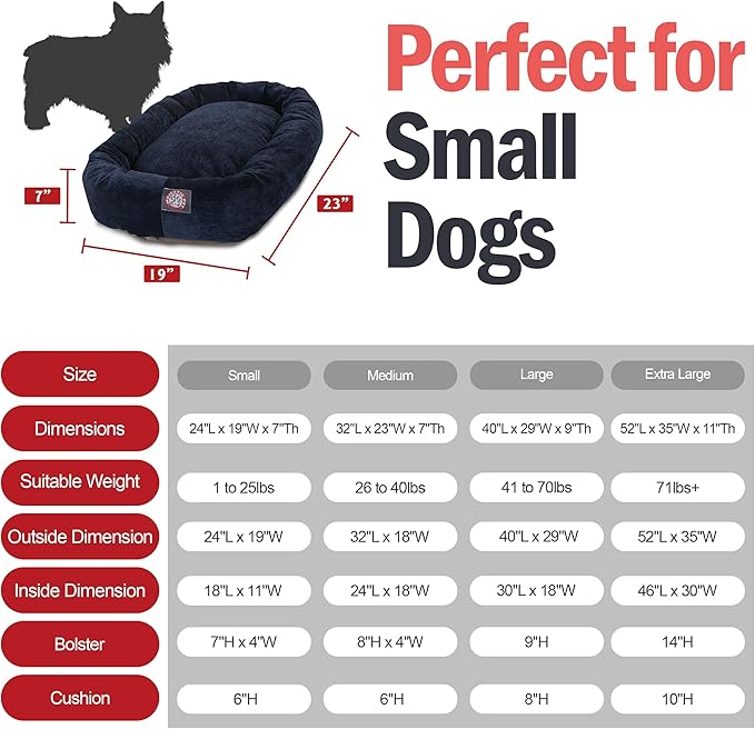 Majestic Pet Villa 24 Inch Shredded Memory Foam Dog Bed for Small Sized Dog 24x19x7 Inch–Orthopedic Pet Bed - Washable Small Puppy Mat with Head Support-Navy