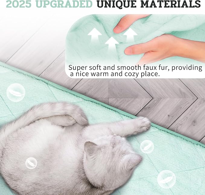 NWK Fluffy Self Warming Cat Mat, Cat Blanket, Thermal Dog Mat, Washable, Non-Slip Bottom for Sofa & Crate & Kennel & Car Seat (Mint Green, X-Large (45'' X 28'' X 0.4''))