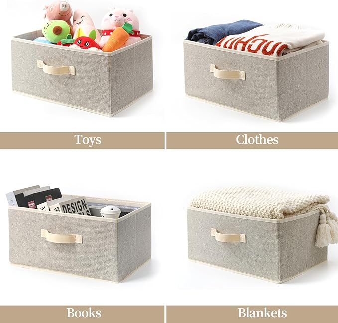 EITMOW Storage Baskets, 15.7 Inch Woven Fabric Bins, Storage Cubes with Reinforced Handles, Organizer Bins for Closet Shelves, Foldable, Clothes. (2PCS/Beige-15.7*11*7.8inch)