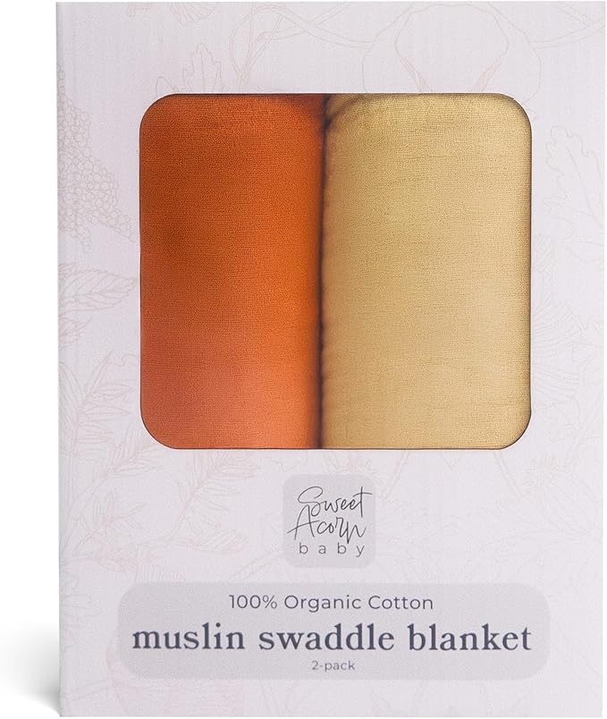 Sweet Acorn Muslin Swaddle Blanket – Soft Cotton Muslin Baby Blanket for Newborns, Infants, and Toddlers, All-Season Comfort Baby Essential - Orange, Yellow