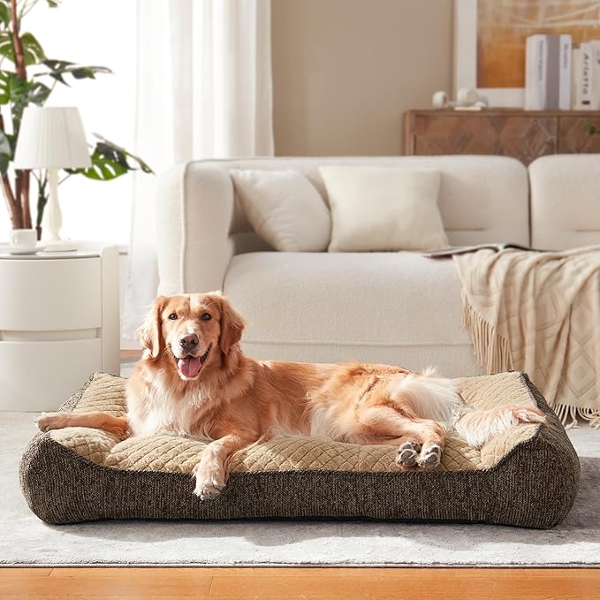 JOEJOY XL Orthopedic Dog Beds Large Sized Dog, Extra Thick Supportive Big Dogs Couch Bed with Sides, Ultra Soft Pet Bed Sofa for Large Dogs, Brown, 42''x30''