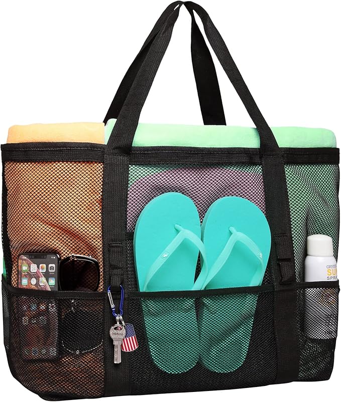 F-color Mesh Beach Bag Family - Large Tote Bag for Cruise Pool Toys Beach Vacation Essentials