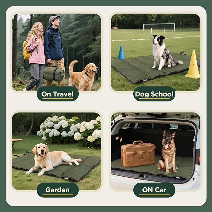 Gimars Upgraded Outdoor Dog Bed with Waterproof Film, Easy to Roll Up with Buckle, Large Travel Pet Bed for Medium & Large Dog, Portable, Foldable, Washable for Camping,Traveling