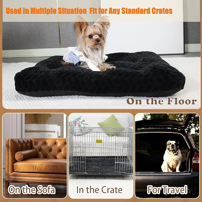 Necesitar Puppy Bed for Small Dogs Crate Pad Washable Ultra Soft Kennel Pad fit Dog Cages with Anti-Slip 22 Inch Pet Comfy Sleeping Pillow Up to 15 lbs Pets,22 x 13 Black