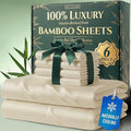 DECOLURE 100% Viscose Derived from Bamboo Sheets Full Size - Luxury 6 Pc Naturally Cooling Sheets, Ultra Soft Bed Set - Deep 17" Pockets, Durable Double Stitching, Oeko Tex Standard (Creme)