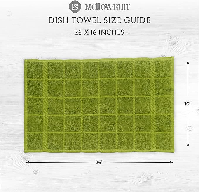 Mellow Buff 100% Cotton Terry Dish Cloth & Dish Towel, 6 Pack, Super Soft and Absorbent Kitchen Towels, Perfect for Kitchen Cleaning and Dish Washing (Green (DT and DC Combo))