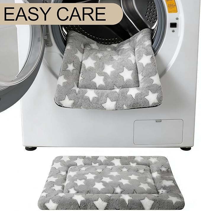 Fogkiss Dog Crate Mat, 4 Piece Reversible Pet Bed, Polyester, Machine Washable, Small Dogs & Cats, Rectangular(Gray Star, 30" L x 20" W x 1.5" Th)