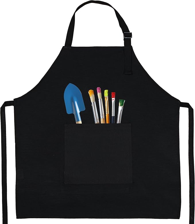 Kids Aprons for Cooking Waterdrop Resistant Aprons for Girl & Boy Toddler Apron for Painting, Gardening, Baking, Smock (Black, Medium (6-10 years)