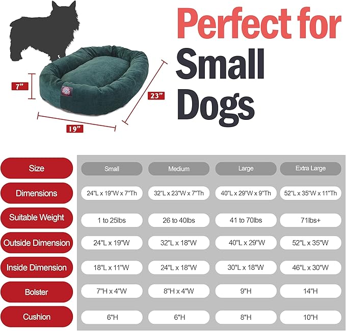 Majestic Pet Villa 24 Inch Shredded Memory Foam Dog Bed for Small Sized Dog 24x19x7 Inch–Orthopedic Pet Bed - Washable Small Puppy Mat with Head Support-Marine
