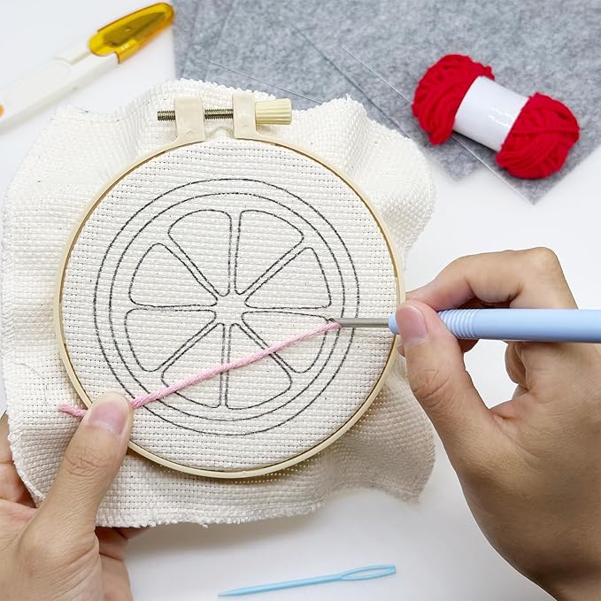 Allazone Punch Needle Kits, Punch Needle Coasters Kit, Punch Embroidery Kit with Felt Yarns Hoop Tools for DIY Coaster Crafts (Fruits)