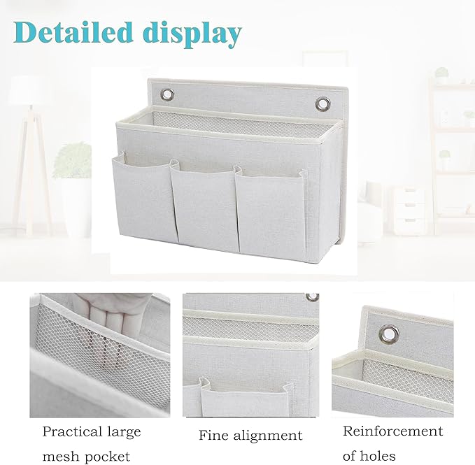 Someteth 2-Pack Wall Hanging Organizer Bag/Hanging Baskets with Large Mesh Compartment & 3 Pockets，Over the Door Organizer Space Saving Storage for Bedroom,RV Camper, Closet (White-2 Pack)