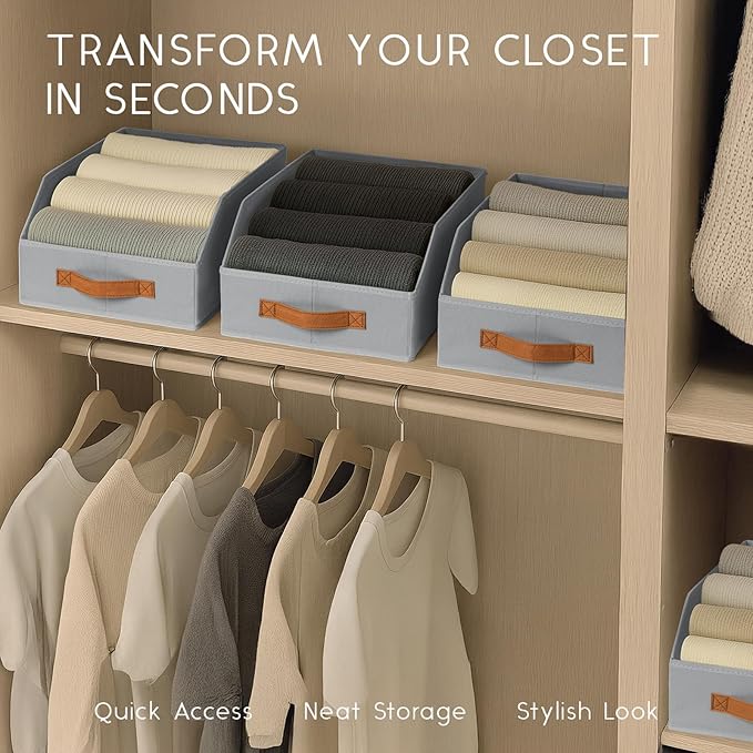 Homsorout Fabric Storage Bins for Organizing - 10 Pack Large Trapezoid Collapsible Storage Bins with Front Handle, Closet Organizers and Storage for Bedroom, Home Shelves, Small Spaces, Grey