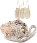 MERCURHOUSE 3 pack Cotton String Shopping Bags Reusable Washable Grocery Mesh Bags Organizer for Grocery Shopping Produce Net Bags with Longhandle for Fruit Vegetable Storage