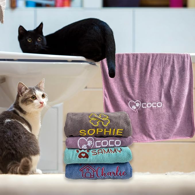 xrlsg Personalized Dog Towel Custom Towel for Dog Bath Supplies with Embroidered Pattern Name Super Absorbent Towels for Pet Bath 20 in x 40 in Pink