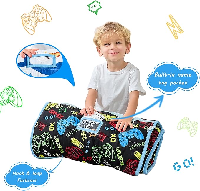Lasoftan Toddler Nap Mat with Pillow and Blanket, Extra Large Rolled Napping Mats,Slumber Bags for Boys Girls,Kids Sleeping Bag for Daycare, Preschool Travel Camping
