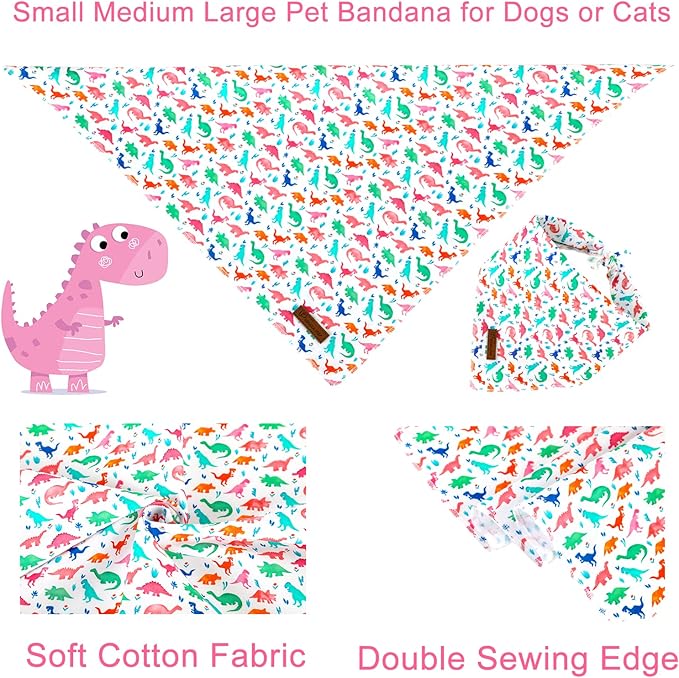 UP URARA PUP Dinosaur Dog Bandana, Comfortable Cotton Triangle Bid Scarf for Puppy Small Dogs or Cats, Washable Pet Kerchief for Boy Girl Dogs, Colorful Dinosaur Cute Bandana Dog