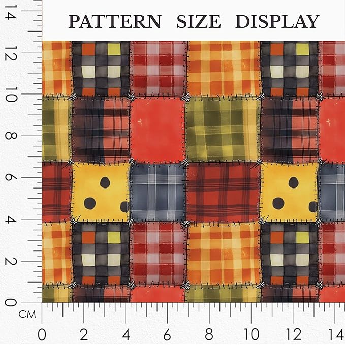 Harvest Plaid Patchwork Cotton Fabric Panel 61 × 36.6 Inches, Cozy Fall Checkered Print Cotton 140 GSM, Pre-Cut Sewing Fabric for Quilting, Crafts & Home Decor (USA Size)