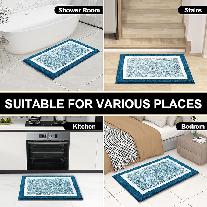 OLANLY Bathroom Rugs 30x20, Extra Soft and Absorbent Microfiber Bath Mat, Non-Slip, Machine Washable, Quick Dry Shaggy Bath Carpet, Suitable for Bathroom Floor, Tub, Shower (Medium, Peacock Blue)
