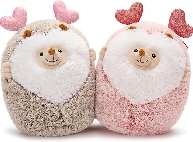 MaoGoLan Couple Valentines Hedgehogs Stuffed Animals with Heart Hair Band,2Pcs Soft Hedgehogs Throw Pillow Plush Toys, Love Heart Valentines Stuffed Animal Gift Decorations for Love Ones,14"