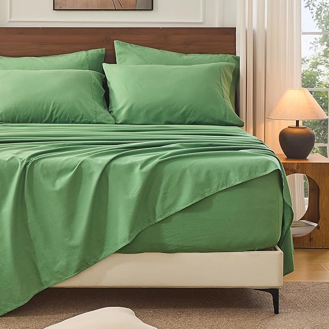 Bedlifes 100% French Linen Sheets California King Size 18-24" Extra Deep Pocket 4-Piece Set Breathable & Moisture-Wicking,Soft & Durable Sheets for Thick Mattresses(Sage Green)