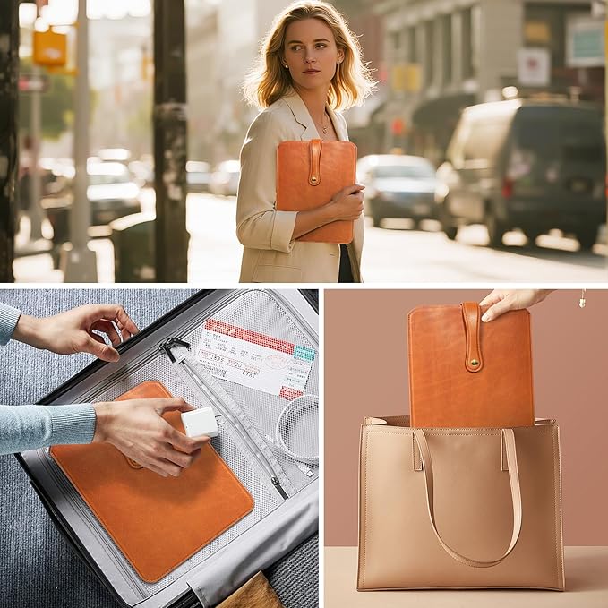Thryxop Genuine Leather Tablet Sleeve for iPad Pro 11‘’/Air 10.9‘’/Magic Keyboard & Galaxy Tab S9/S9 FE | Slim Protective Case with Microfiber Lining (Fits Devices up to 11") - Orange