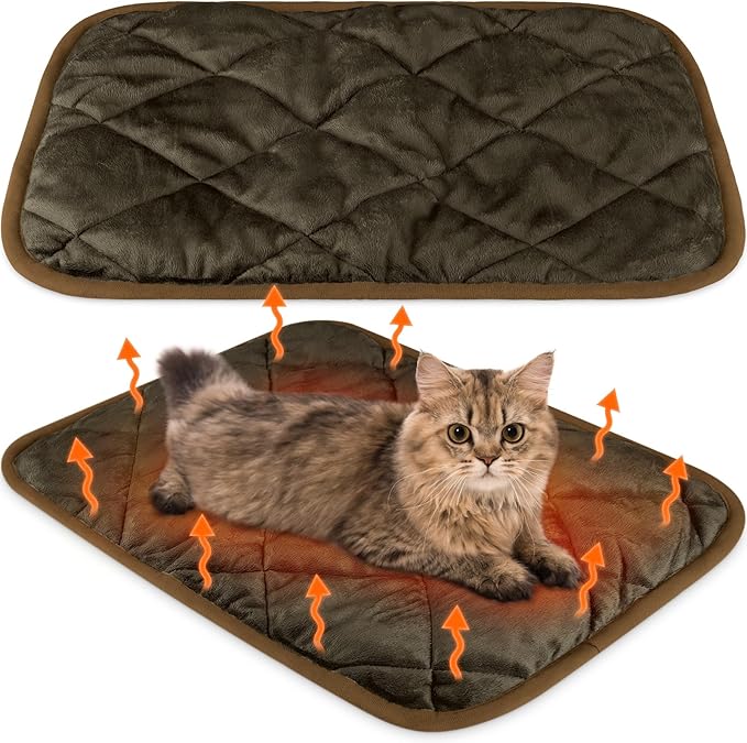 Clysee 2 Pack Self Heating Cat Mat Self Warming Pet Pads Washable Kennel Mat Dog Crate Pad Reflects Body Heat Non Skid Cat Thermal Pads for Puppy Indoor Outdoor(Brown,16 x 20 Inches)
