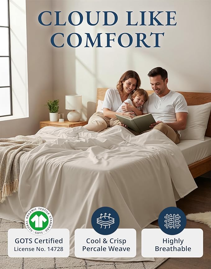 LANE LINEN 100% Organic Cotton Twin XL Sheets Set 3-Piece Pure Percale Soft Bedding Breathable Fits Mattress Upto 15" Deep - Glacier Grey