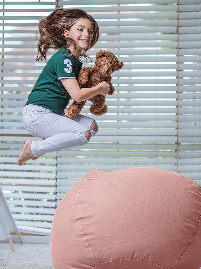 WEKAPO Stuffed Animal Storage Bean Bag Chair Cover for Kids | Stuffable Zipper Beanbag for Organizing Children Plush Toys Large Premium Cotton Canvas (Solid Pink, XX-Large)