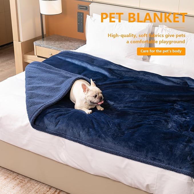 Maidewow Waterproof Dog Throw Blanket Reversible Pet Fleece Blankets Bed Cover Dark Blue Puppy Blankets Leakproof Sofa Couch Washable Cover Cat Pet Blanket for Warm-Navy Blue,S-40x28in