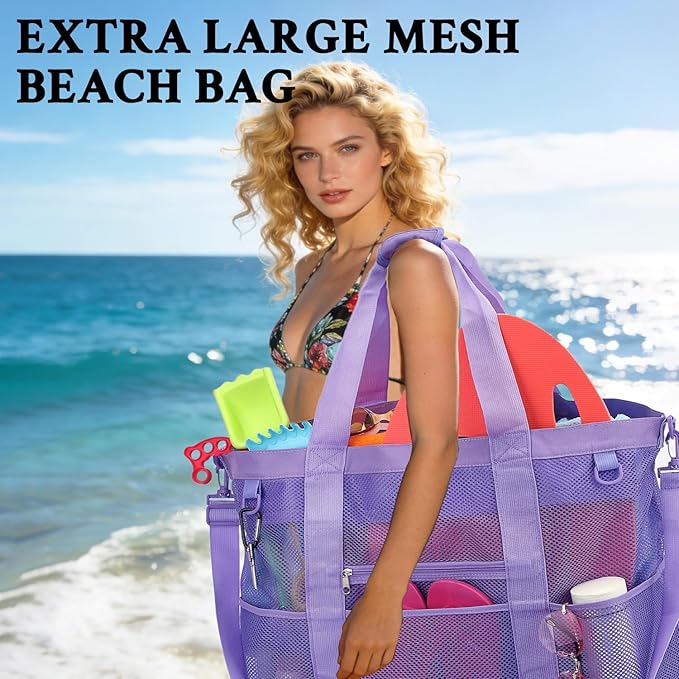 GYEUKHAM Mesh Beach Bag - Large Beach Tote Bag with Multiple Pockets for Family Beach Bag for Toys & Vacation Essentials